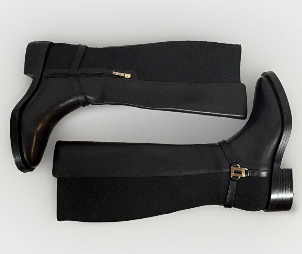 Karl Lagerfeld Black Leather Verill Riding Boot 7.5 NEW NWOT Equestrian Luxury